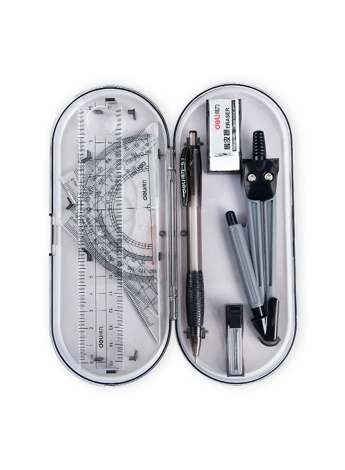 Deli Swing Arm Protractor, Divider, Set Squares, Ruler, ruler  Math Geometry Kit Set 8 Pieces Student Supplies with Shatterproof Storage Box - Image 3